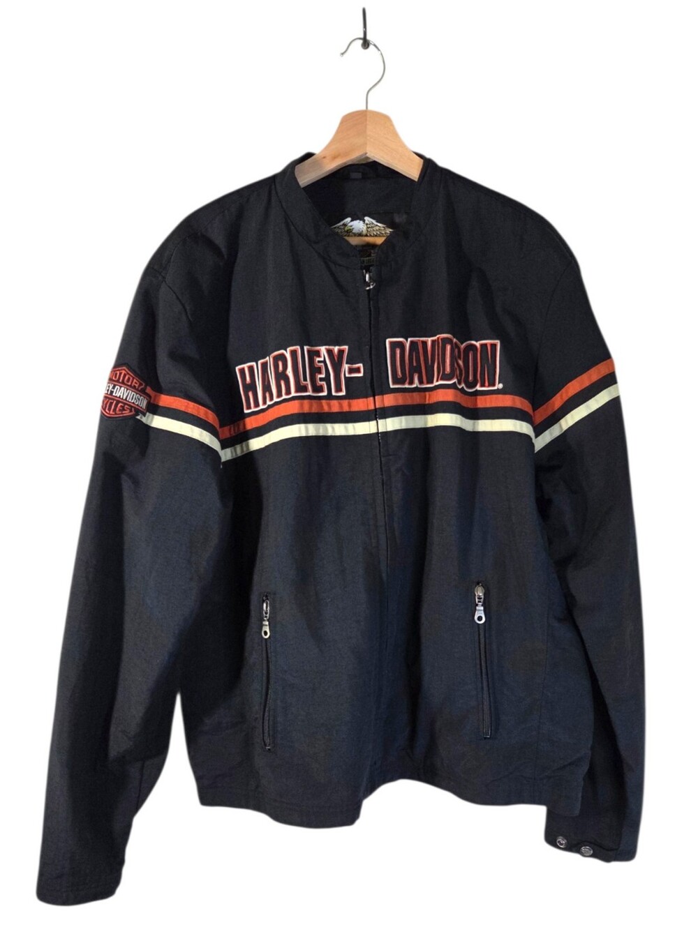 Harley Davidson 2007 Nylon Racing Jacket Black Orange Size XL